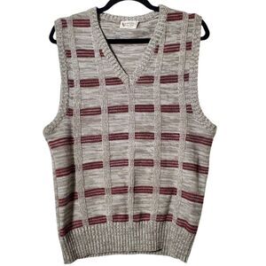 VTG 70s Keen Man Sweater Vest Size S Textured Pullover Striped Sleeveless Mens
